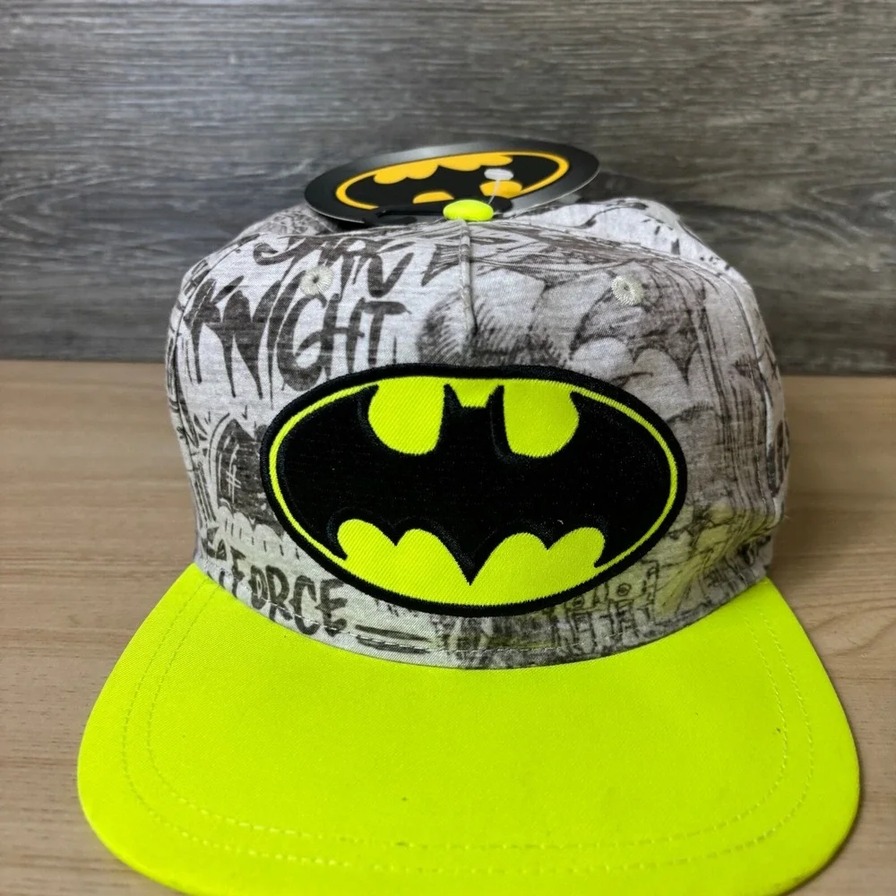 Batman Hat Cap Snap Back Youth Gray Print Neon‎ Adjustable Boys NWT*